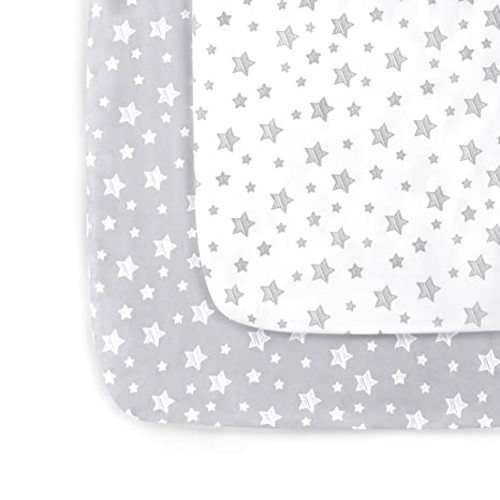 Pack and Play Sheets, 2 Pack Mini Crib Sheets, Stretchy Playard Fitted Sheet, Compatible with Graco Pack n Play, Soft and Breathable Material, Grey & White