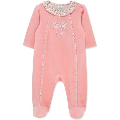 Floral Bow Velour Footie, 3M