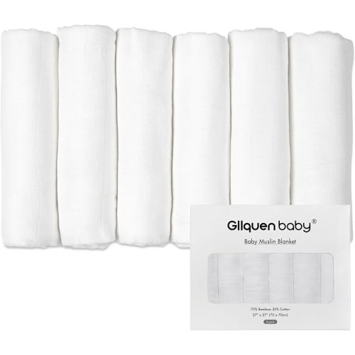 GLLQUEN BABY Receiving Blanket Boy Cotton Muslin Swaddle Blankets - 6 Pack (White)