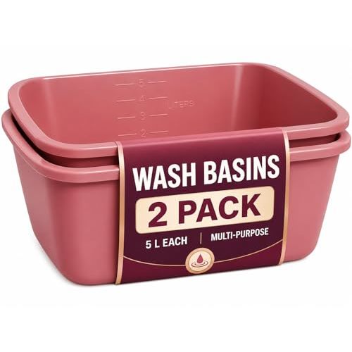 Plastic Wash Basin 2 Pack - 5 Liter Rectangle Plastic Tub with Rolled Rim - Good for Washing Limbs and Carrying Liquid - Good for Hospitals, Nursing Homes, and Medical Facilities