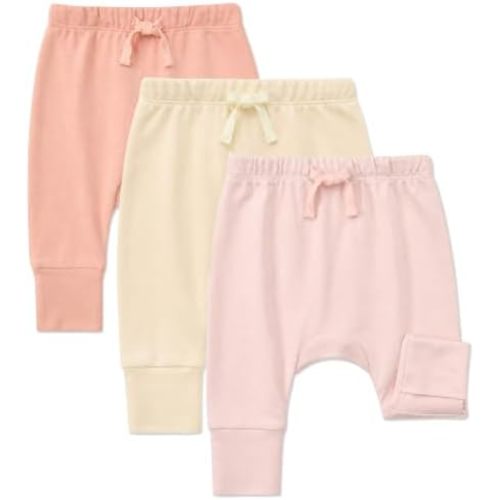 Aablexema 3-Pack Organic Cotton Baby Jogger Pants with Fold-Over Foot Cuffs