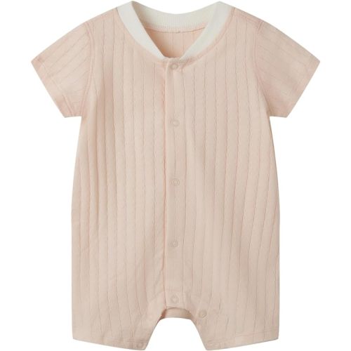 Organic Baby Romper Breathable Pointelle Newborn Bodysuit Natural Dye Short Sleeve Snap-Up Summer Outfit