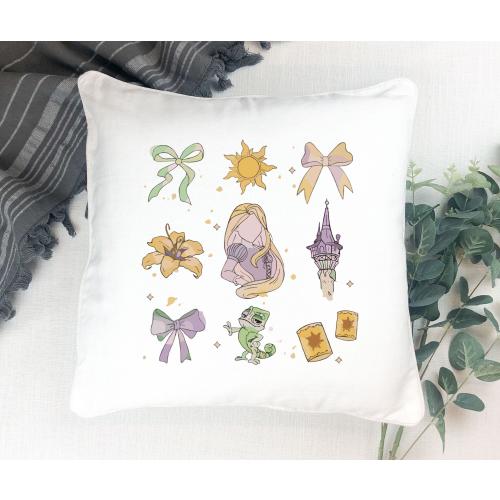 Tangled Icons Throw Pillow, Princess Decor, Disney Lover Gifts, Housewarming Gifts, Disney Pillow, Custom House Decor, Pillowcase Only