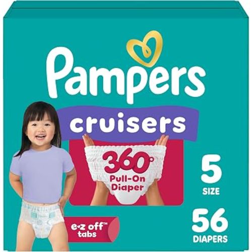 Pampers Diapers - Cruisers 360 - Size 5, 56 Count, up to 100% Leakproof Pull-On Diaper for Active Babies