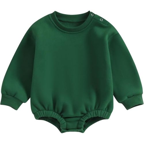 Gueuusu Newborn Warm Sweatshirt Romper Baby Boy Girl Solid Crewneck Long Sleeve Fleece Sweater Bodysuit Thick Winter Clothes