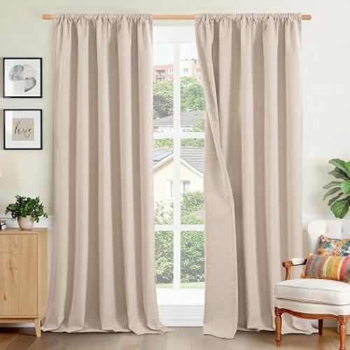 BGment Beige Linen Blackout Curtains 52X84 Inch Length for Bedroom