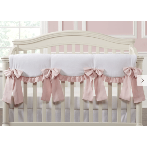 All-White Scalloped Rail Cover Pink Ruffle + 4 Linen Bows – Liz and Roo
