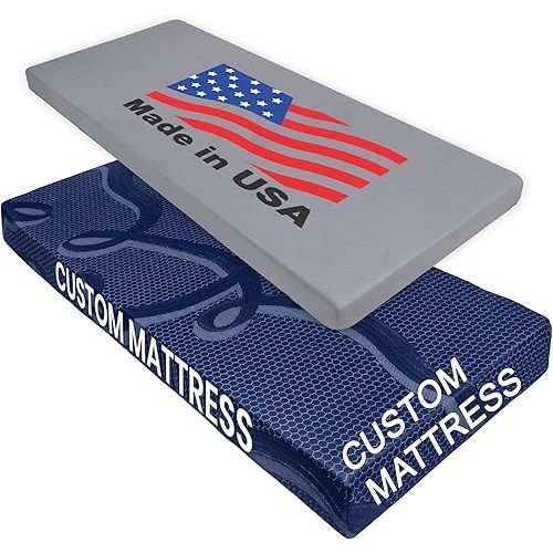 High Density Foam Mattress – Custom Size Mattress for Bed, RV, Daybed, or Bunk – Medium Firm or Firm Feel, Optional Gel Memory Foam Add-on, Machine Washable Polyester Cover