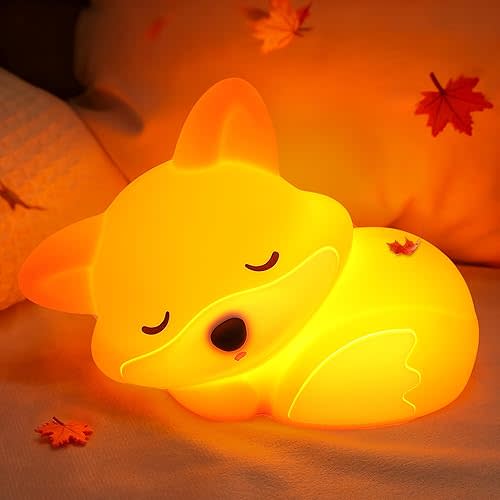 Attivolife Fox Night Light, Squishy Fox Animal Silicone Lamp Gifts for Kids, Rechargeable Nursery Bedside Touch Nightlight wtih Dimmable Timer, Novelty Birthday Xmas Presents for Toddler Baby Girl