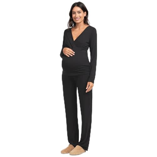 Seraphine Women's Maternity & Nursing Bamboo Pyjama Set Black