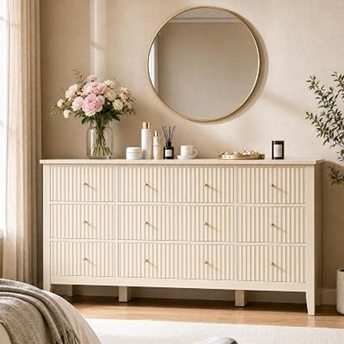 RoyalCraft Fluted Dresser for Bedroom with 9 Drawers, 59" Wide Long Dresser