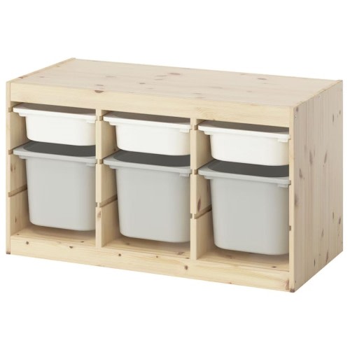 IKEA TROFAST Storage combination with boxes, light white stained pine white/gray