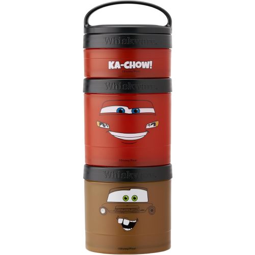 Whiskware Disney Pixar Stackable Snack Containers for Kids and Toddlers, 3 Stackable Snack Cups for School and Travel, Cars Lightning McQueen and Mater