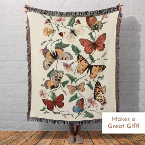 Butterfly Blanket Woven Throw Moth Fringed blanket Sofa Blanket Travel Home Housewarming Gift Vintage Style Butterfly Artwork Tapestry