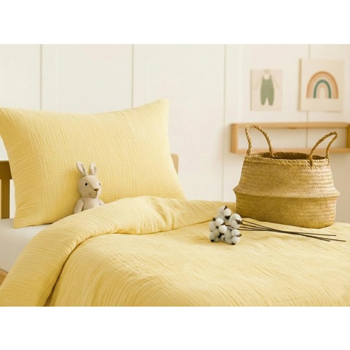 Yellow Organic Muslin Duvet Cover Set: Soft Gauze Cotton Handmade Custom Size Bedding