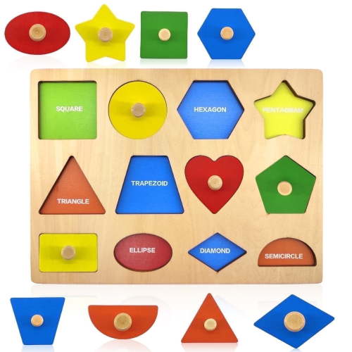 Wooden Shape Puzzles Montessori Learning Educational Toys Knob Puzzles Peg Board Toys for Toddlers