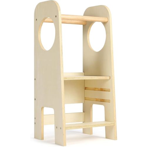 Step Stool for Toddlers, Toddler Tower with 3-Level Height Adjustable Montessori Toddler Step Stool for Bathroom Sink or Counter, Non-Toxic, 220lbs Capacity (Natural Wood, BPA-Free)