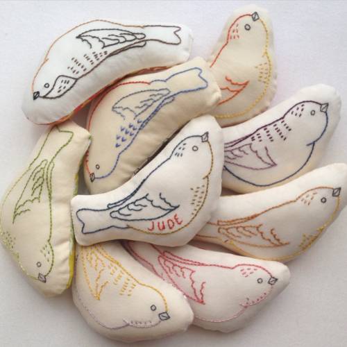 Custom Hand Embroidered Bird Rattle with Name