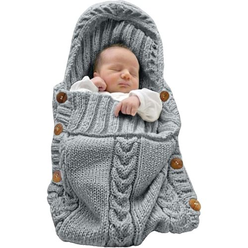 XMWEALTHY Newborn Baby Wrap Swaddle Blanket Knit Sleeping Bag Receiving Blankets Stroller Wrap for Baby Dark Grey 0-6 Month