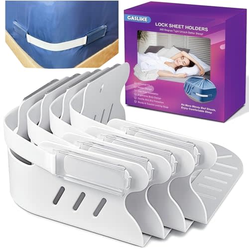 Lock Bed Sheet Holders with Anti-Slip Pads for Corners, 4Pcs Secure Bed Sheets Firmly in Place, Heavy Duty Bed Sheet Holder Straps for No More Loose Sheets, Easy Installation for All Mattress