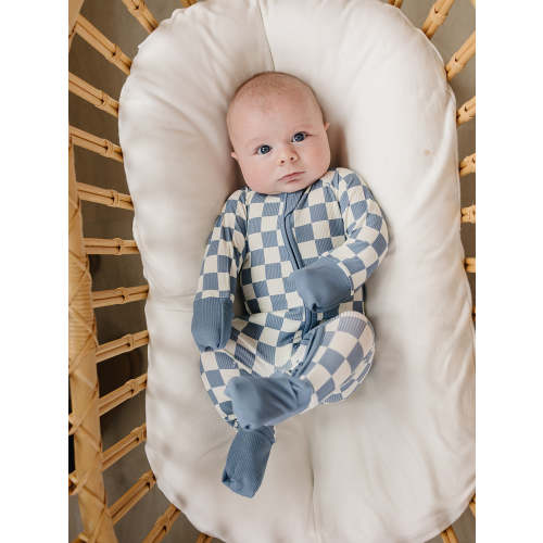 blue checkered bamboo zipper