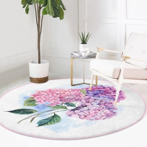 Hydrangea Flower Round Rug, Pink & Purple Circle Rug, Non Slip Floral Area Rugs, Chic Rug for Living Room, Watercolor Flower Kitchen Carpet - Etsy