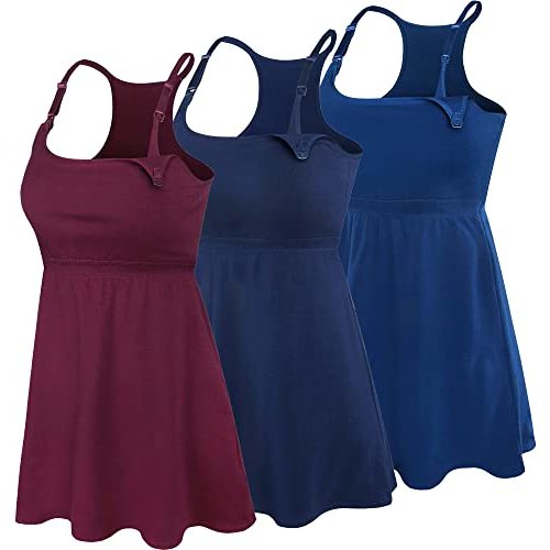 SUIEK 3 Pack Maternity Nursing Tank Tops with Bralette Cotton Breastfeeding Camisole