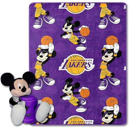 Northwest NBA Los Angeles Lakers Character Hugger Pillow & Silk Touch Throw Blanket Set, 40" x 50", Mickey Mouse