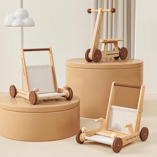 Woodtoe Wooden Baby Walker, 4-in-1 Montessori Baby Push Walker, Adjustable Speed Baby Push Toys, Wood Balance Bike, Educational Learning to Walk Birthday Toys Gift for Toddler 1 2 3 Year Old