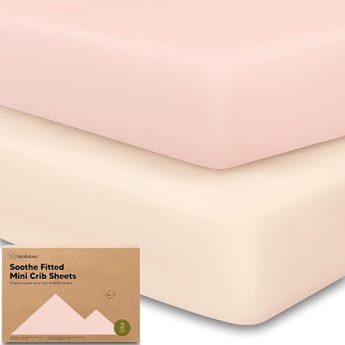 2-Pack Mini Crib Sheets Fitted - 38x26 Pack N Play Sheets for Pack and Play Mattress, Organic Cotton, Soft & Breathable Playard Bedding, Neutral Mini Toddler Bed Cover for Boys, Girls (Cameo)