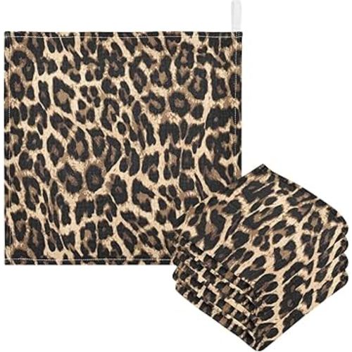 Leopard Print Baby Washcloths Newborn Muslin Burp Cloths 3 Pack Soft Cotton Baby Face Bath Towel Drool Bibs for Infants, Girls and Boys 11.8 x 11.8 Inch