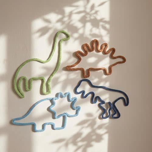Otoolling 4 Pack Dinosaur Wall Decor - Knitted Wire Dinosaur Nursery Decor, Triceratops T-rex Stegosaurus Brachiosaurus Wall Art for Kids Bedroom Playroom (Blue, Light Blue, Yellow, Green)