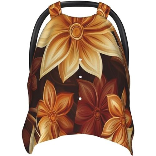 Vintage Gold Flower Pattern Car Seat Covers for Babies, Infant Car Seat Canopy, Mom Nursing Breastfeeding Covers, Warm Carseat Canopy for Newborn