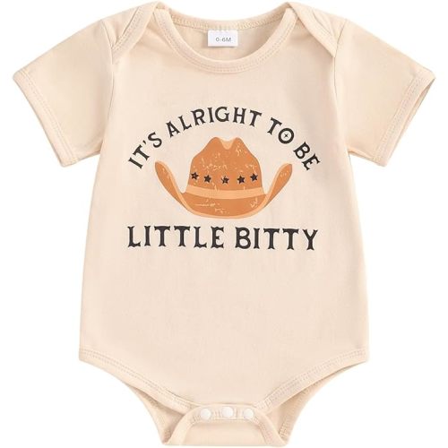 Newborn Baby Short Sleeve Western Romper Birthday Outfits Summer Casual Round Neck Cowboy Hat Print Bodysuit