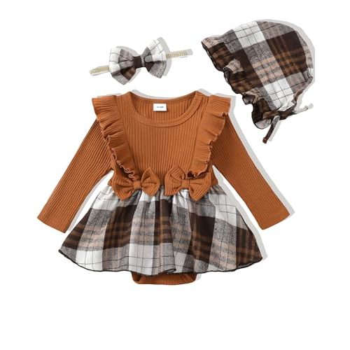 Renotemy Newborn Baby Girl Clothes Infant Girl Outfits Knit Romper Dress with Hat Baby Clothes for Girls 0-18 Months