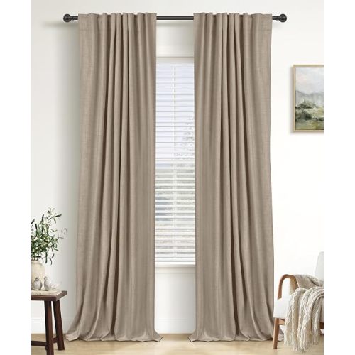 Linen Total Blackout Curtains for Bedroom 96 Inch Long Burlywood Birch
