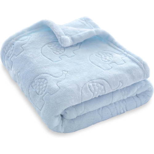 BORITAR Fleece Baby Blanket with 3D Elephant Design for Boys Girls, Ultra Soft Cozy Receiving Blanket for Newborn Infant Toddler, Fluffy Blanket for Crib, Stroller (30x40 Inches, Light Blue)