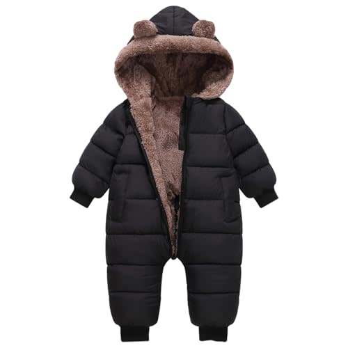 Toddler Snow Suit Baby Snowsuit Infant Winter Puffer Clohtes Hoodie | Boy Girl 0-3-6-9-12-18-24 Months 1T 2T 3T Pink Black Bear Hooded Windproof Zipper Warmth Thick Fleece Jumpsuit Blue Onesie