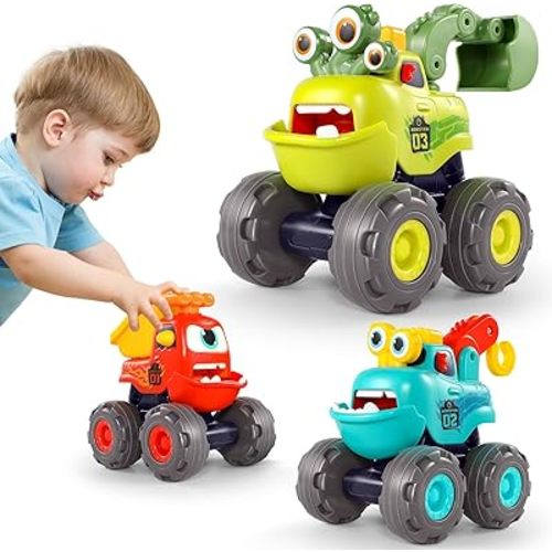 Toy Cars for 1-3 Year Old, 3 PCS Construction Monster Truck, Toddler Toy