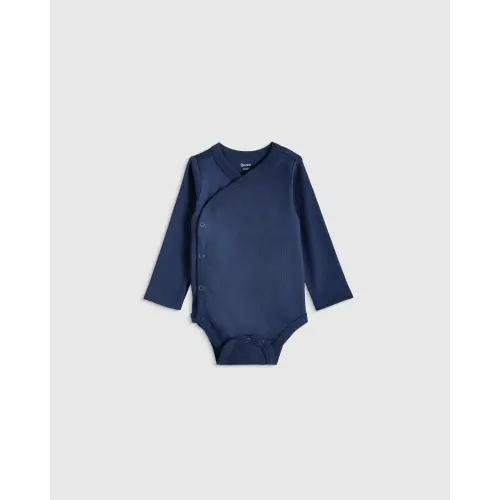 100% Organic Cotton Long Sleeve Kimono Bodysuit - Baby in Navy