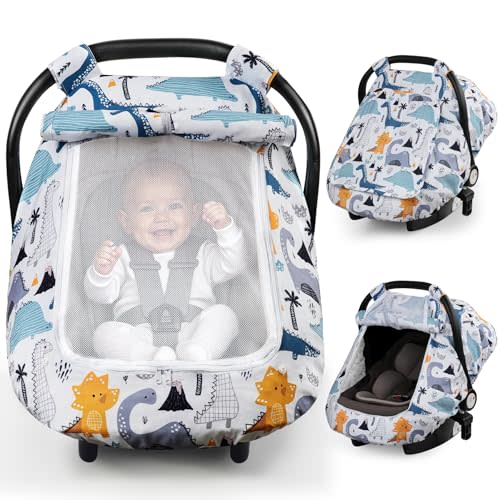 Elstey Car Seat Cover Baby Boys & Girls, 3D Minky Dot Infant Carseat Canopy | Windproof & Lightweight - Stroller Sun Shade with 2 Layers Breathable Mesh Windows, Carrier for Babies Newborn Essentials