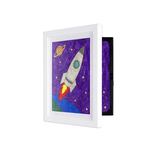 Dynamic Frames Li’l Davinci Art Cabinet, Stores up to 50 Pieces of 9x12 inch Art, Outer Wooden Frame Dimensions 11.75 x 14.75 inches, Kids Art Frame, Front Opening, Universal Hanging, White