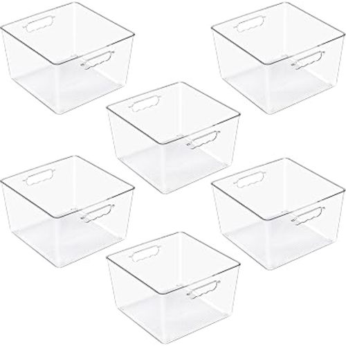 Sorbus Clear 11x11 Cube Storage Bins, 6 Pack Large Square Organizer Bins with Handles, Stackable Plastic Storage Containers for Cube Storage, Closet, Shelf & Home Organization, BPA-Free