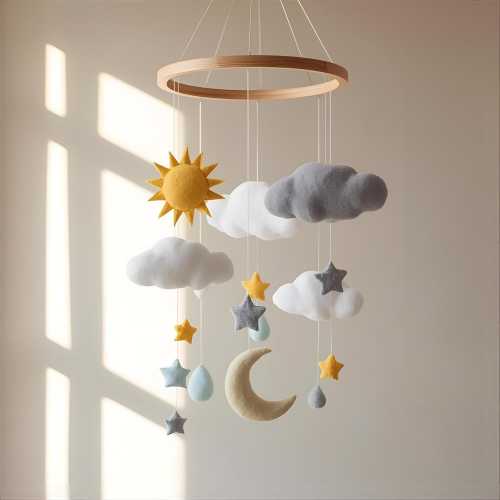 Handmade Sky Felt Baby Mobile: Sun, Moon & Stars (PDF )