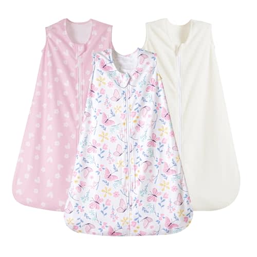 PHF 3 Pack Warm Micro-Fleece Baby Sleep Sack 0-6 Months, Soft Baby Wearable Blanket, 2-Way Zipper Sleeping Bags, Comfy Toddler Sleeping Sack for Girls, Small Size, Butterfly