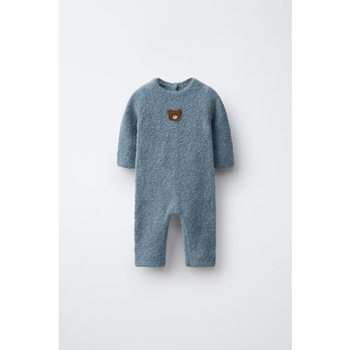 TEDDY BEAR PATCH KNIT JUMPSUIT - Mid-blue | ZARA Canada