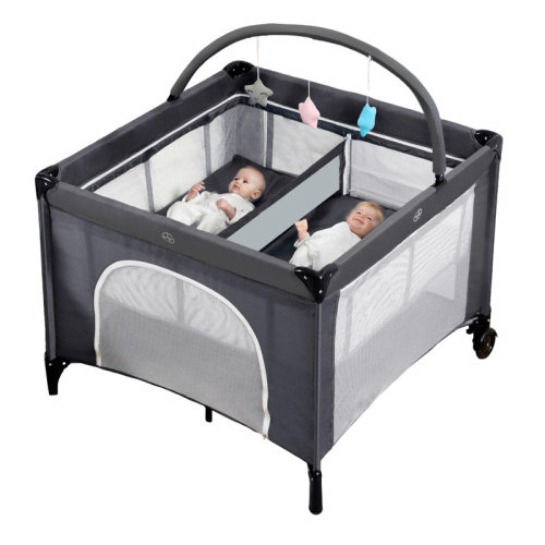 Isabelle & Max™ Twin Bassinet - Foldable Double Bassinet For Twins With Hanging Toys & Storage Basket, Portable Bedside Sleeper Pack And Play With Carry Bag Grey | Wayfair