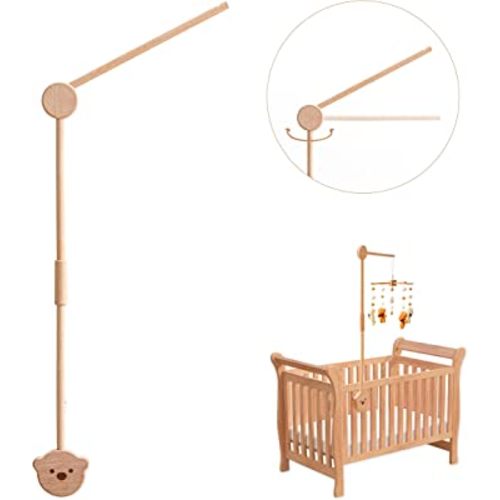 Wooden Crib Mobile Arm | Crib Mobile Holder | Nursery Mobile Hanger Cartoon Bear | Horizontal 360° Rotatable, 2 Adjustable Hanging Angles Fits Thick Railings Baby Shower Gift Nursery Decoration