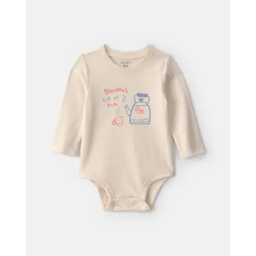Baby Girl 'Grandma's Cup Of Tea' Long-Sleeve Graphic Bodysuit - Cream | Carter's