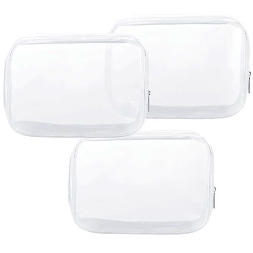 Clear Plastic Zippered Toiletry Carry Pouch TSA Approved Toiletry Bag Portable Cosmetic Makeup Bag for Vacation, Bathroom and Organizing (White 3Pcs, Small)